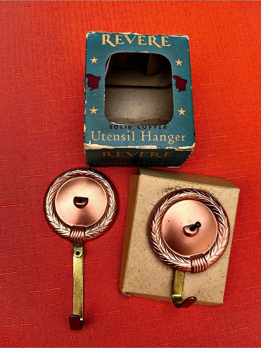 Revere Utensil Hangers 2 Solid Copper Hooks Vintage New Old Stock MCM